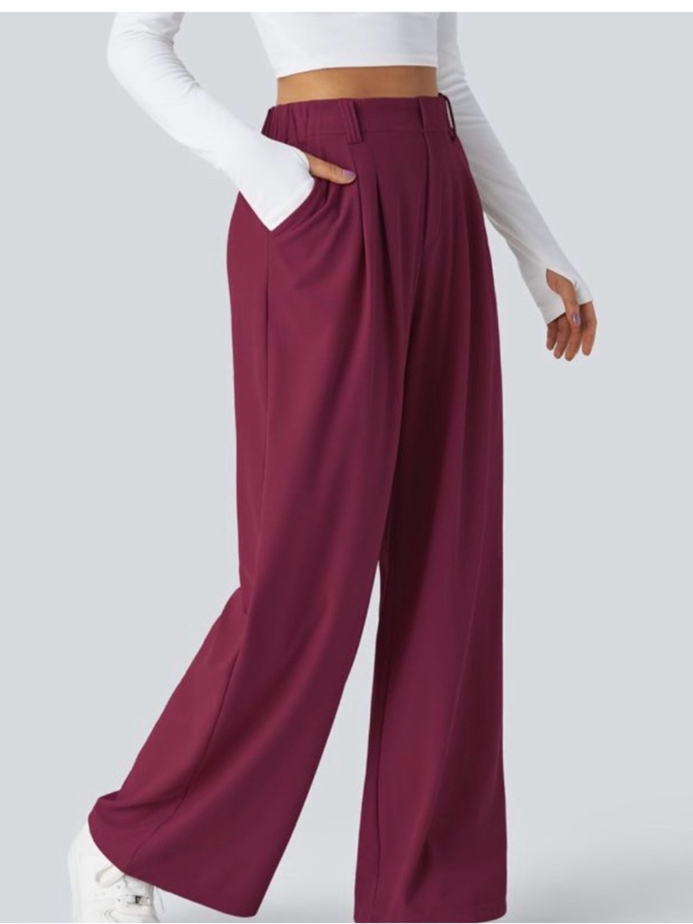 Wide Leg High-Waist Pants in Burgundy